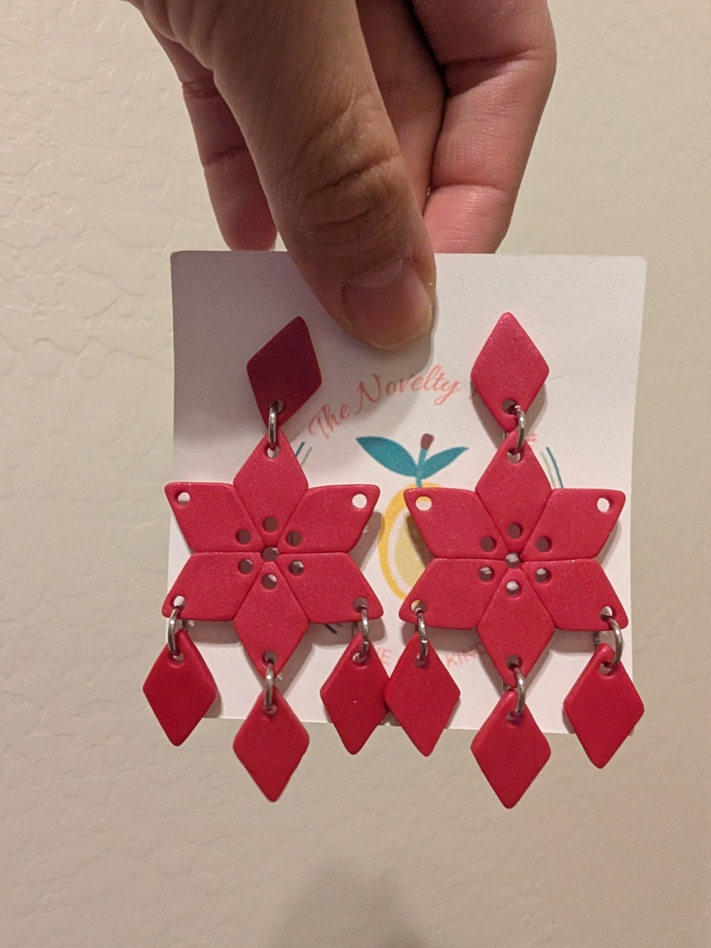 Red Floral Statement Drop Earrings - Poinsettias - NWOT
